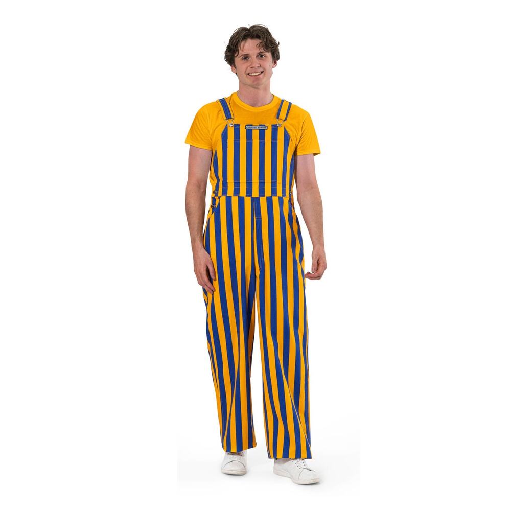 Game Bibs Overalls Adult L Blue Yellow Striped Michigan Wolverines LA Rams 1225!